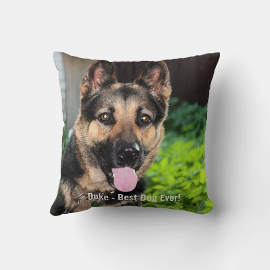 パーソナライズなジャーマン・シェパード犬の写真、犬の名前 クッション (裏面)