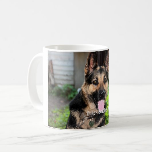 パーソナライズなジャーマン・シェパード犬の写真、犬の名前 コーヒーマグカップ (正面左)