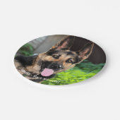 パーソナライズなジャーマン・シェパード犬の写真、犬の名前 ペーパープレート (アングル)