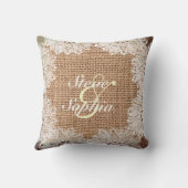 パーソナライズなジュートのバーラップおよびレース クッション (裏面)