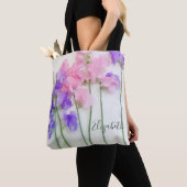 パーソナライズなスイートピーの水彩画のトートバック トートバッグ (クローズアップ)