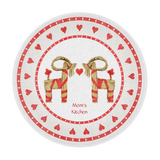 パーソナライズなスウェーデンのわらのヤギおよびハート カッティングボード (正面)