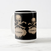 パーソナライズなスカル及び骨が交差した図形 ツートーンマグカップ (正面左)