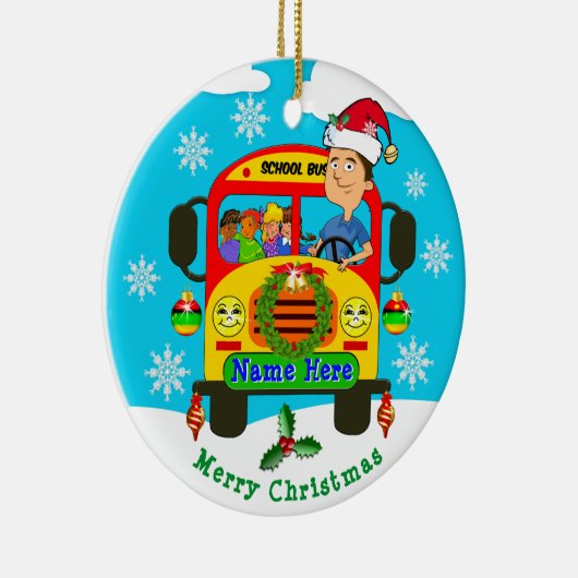 パーソナライズなスクールバスの運転者のクリスマスオーナメント セラミックオーナメント (右)