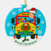 パーソナライズなスクールバスの運転者のクリスマスオーナメント セラミックオーナメント (正面)