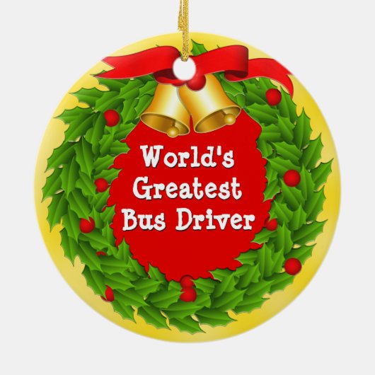 パーソナライズなスクールバスの運転者のクリスマスオーナメント セラミックオーナメント (裏面)