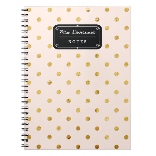 パーソナライズなスタイリッシュでシックなピンク及び金ゴールドの水玉模様 ノートブック (正面)