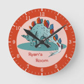 パーソナライズなステゴサウルス(3)のカスタム色 ラウンド壁時計 (正面)