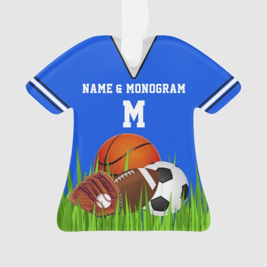 パーソナライズなスポーツのオーナメントあなたの名前、モノグラム オーナメント (正面)