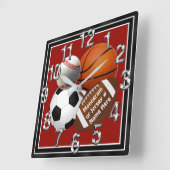 パーソナライズなスポーツの柱時計あなたの文字、色 スクエア壁時計 (傾斜)