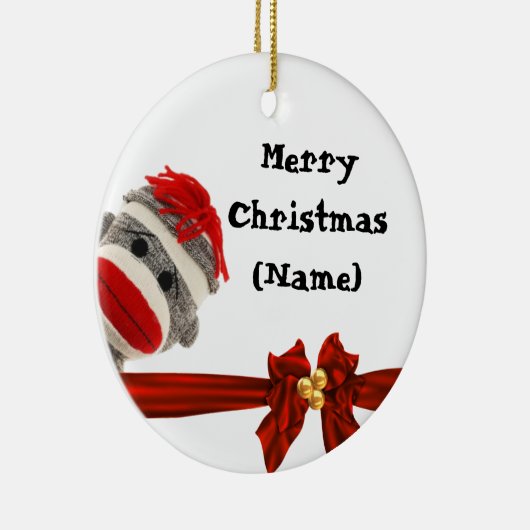 パーソナライズなソックス猿のクリスマスのおもしろいのオーナメント セラミックオーナメント (右)