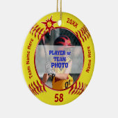 パーソナライズなソフトボールのオーナメント、あなたの写真、文字 セラミックオーナメント (右)