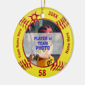パーソナライズなソフトボールのオーナメント、あなたの写真、文字 セラミックオーナメント (左)