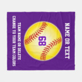 パーソナライズなソフトボールのチームギフトあなたの文字、色 フリースブランケット (正面(横))
