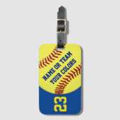 パーソナライズなソフトボールのバッグのラベル、あなたの文字、色 ラゲッジタグ (正面縦)
