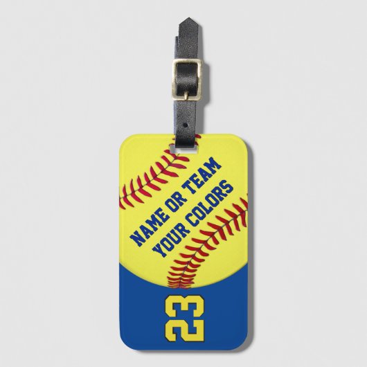 パーソナライズなソフトボールのバッグのラベル、あなたの文字、色 ラゲッジタグ (正面縦)