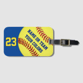 パーソナライズなソフトボールのバッグのラベル、あなたの文字、色 ラゲッジタグ (正面横)