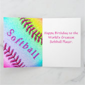 パーソナライズなソフトボールのバースデー・カード、名前、数 カード (内部)