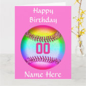 パーソナライズなソフトボールのバースデー・カード、名前、数 カード (黄色い花)