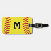 パーソナライズなソフトボールの荷物のラベル、7つのテキスト・ボックス ラゲッジタグ (正面横)