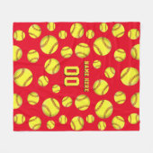 パーソナライズなソフトボール毛布、名前、数、色 フリースブランケット (正面(横))