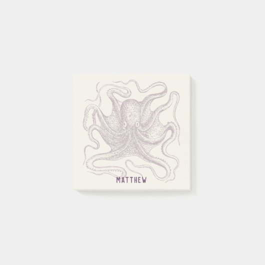 パーソナライズなタコの図解入りの、写真付きのな紫色およびクリーム色 ポストイット (正面)