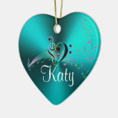 パーソナライズなターコイズ音楽は休日のハートに注意します セラミックオーナメント (左)