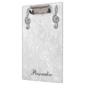 パーソナライズなダイヤモンド音楽ノートの花柄のダマスク織 クリップボード (左)