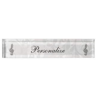 パーソナライズなダイヤモンド音楽ノートの花柄のダマスク織 デスクネームプレート