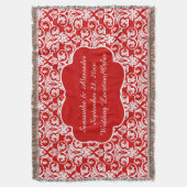 パーソナライズなダマスク織の結婚式または記念品のカスタムな赤 スローブランケット (正面縦)