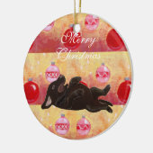 パーソナライズなチョコレート実験室の子犬のクリスマス セラミックオーナメント (左)