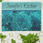 パーソナライズなティール（緑がかった色）の花柄 キッチンタオル (折り畳み)