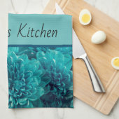 パーソナライズなティール（緑がかった色）の花柄 キッチンタオル (四つ折り)