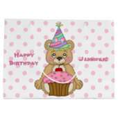 パーソナライズなテディー・ベアのカップケーキのピンク ラージペーパーバッグ (裏面)