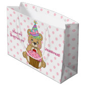 パーソナライズなテディー・ベアのカップケーキのピンク ラージペーパーバッグ (裏面アングル)