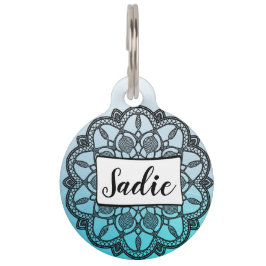 パーソナライズなドッグタッグの、青および黒い曼荼羅 ペット　ネームタグ