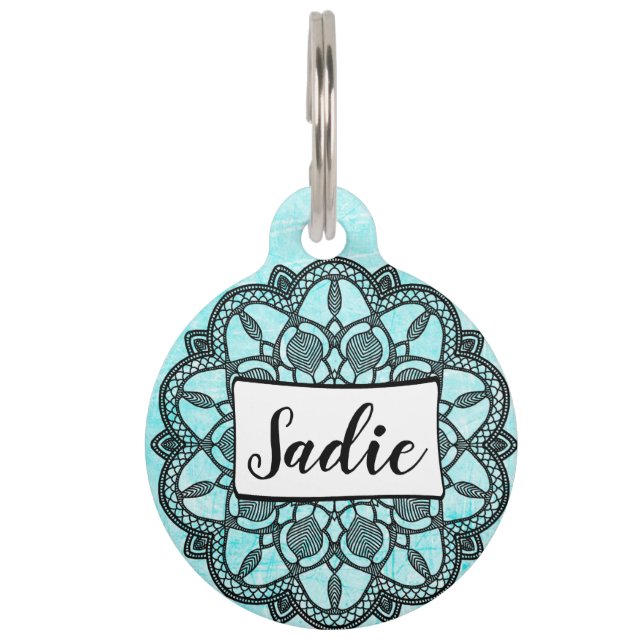 パーソナライズなドッグタッグは水の暗藍色に、名前を加えます ペット　ネームタグ (正面)