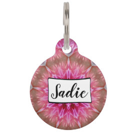 パーソナライズなドッグタッグ、ピンクの曼荼羅 ペット　ネームタグ