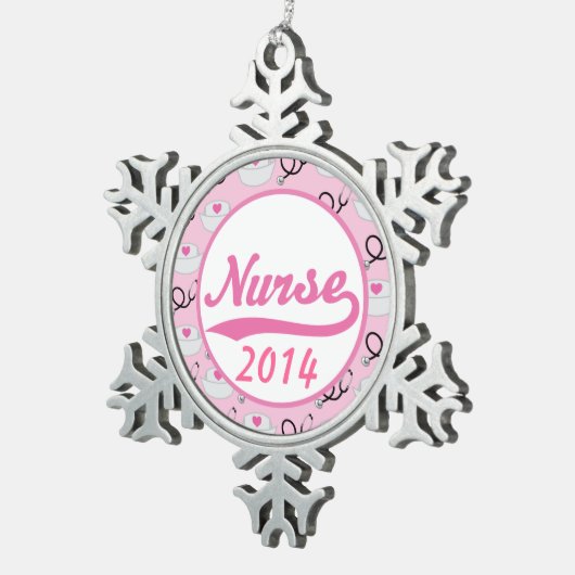 パーソナライズなナースのオーナメントのギフト スノーフレークピューターオーナメント (右)