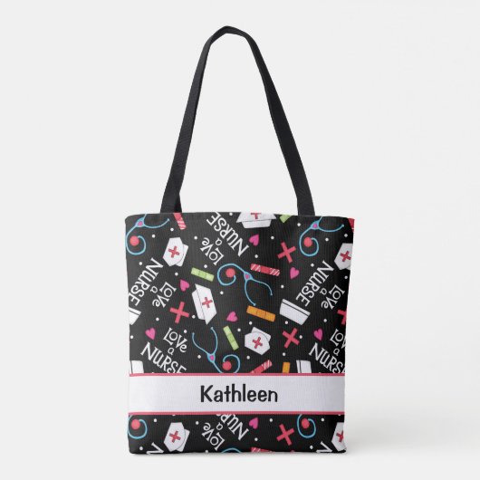 パーソナライズなナースの芸術の黒の名前を愛して下さい トートバッグ (裏面)