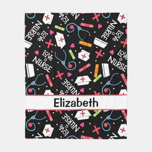 パーソナライズなナースの芸術の黒の名前を愛して下さい フリースブランケット (正面)
