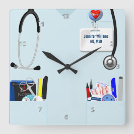 パーソナライズなナースは淡いブルーでごしごし洗います スクエア壁時計