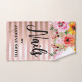 パーソナライズなネイルのばら色の金ゴールドのグリッターの花柄 ハンドタオル (ハンドタオル)