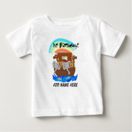 パーソナライズなノアの箱舟の第1誕生日のTシャツ ベビーTシャツ