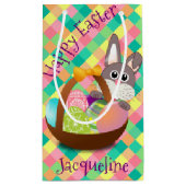 パーソナライズなハッピーイースターの春のチェッカーボード スモールペーパーバッグ (裏面)