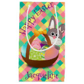 パーソナライズなハッピーイースターの春のチェッカーボード スモールペーパーバッグ (正面)