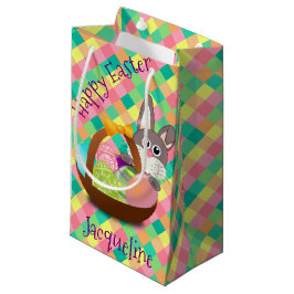 パーソナライズなハッピーイースターの春のチェッカーボード スモールペーパーバッグ