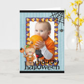 パーソナライズなハロウィンのベビーの写真カード カード (黄色い花)