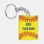 パーソナライズなハートおよびソフトボールのキーホルダー キーホルダー (正面左)