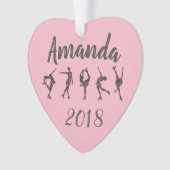 パーソナライズなハートのフィギュアスケートのオーナメント-ピンク オーナメント (正面)